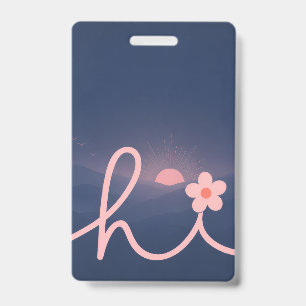 "hi" Script Mountain Sunset Design Badge