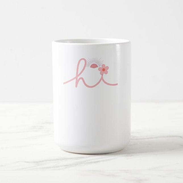 "hi" Script Mountain Sunset Design Coffee Mug (Center)