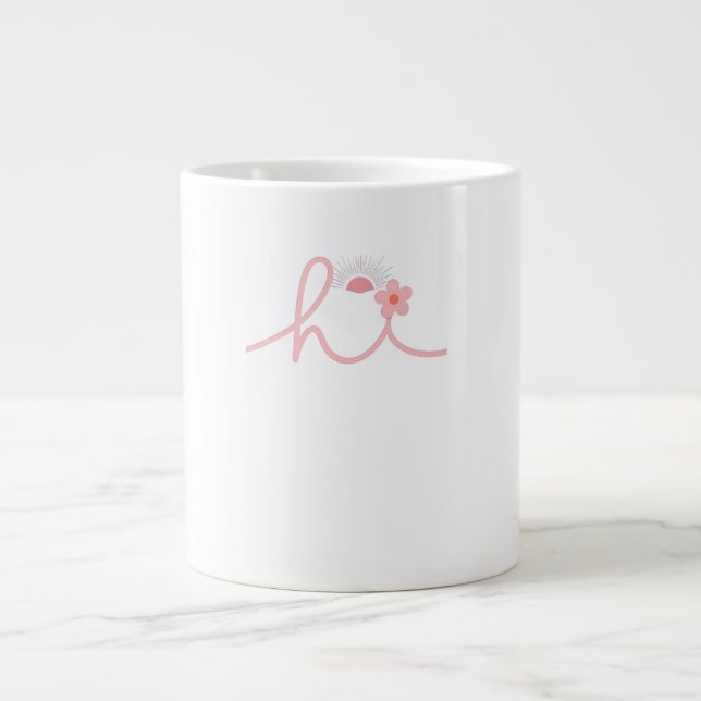 "hi" Script Mountain Sunset Design Large Coffee Mug (Front)