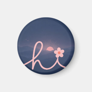"hi" Script Mountain Sunset Design Magnet