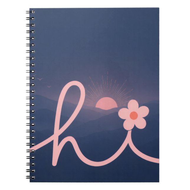 "hi" Script Mountain Sunset Design Notebook (Front)