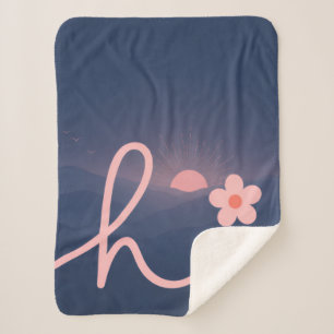 "hi" Script Mountain Sunset Design Sherpa Blanket