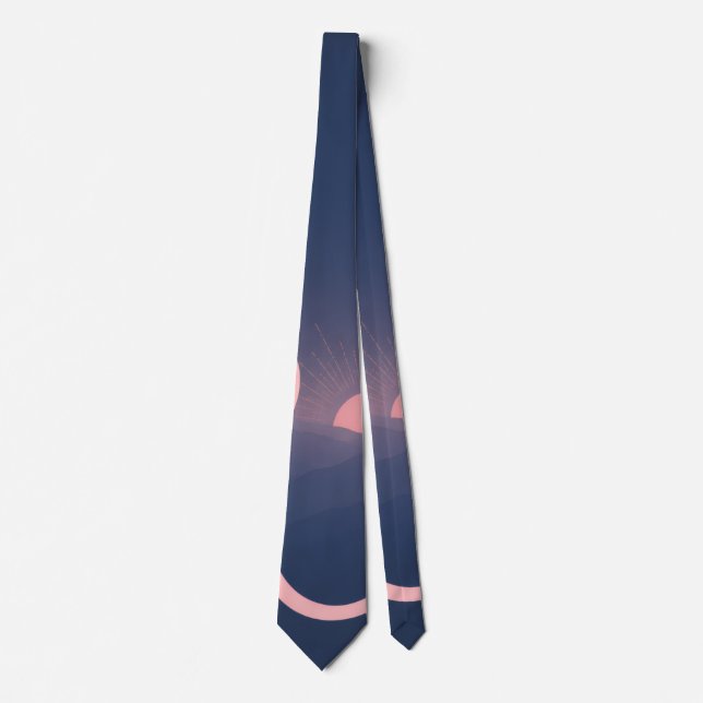 "hi" Script Mountain Sunset Design Tie (Front)