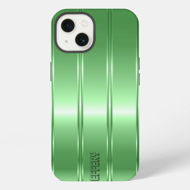 Hi Tech Metallic Green Stripes Design iPhone Case (Back)