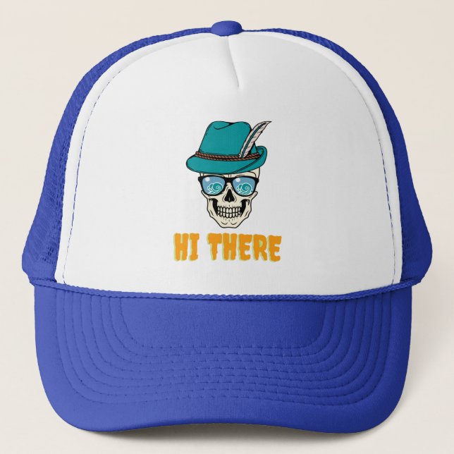 Hi there. Hello guys happy skull Trucker Hat (Front)