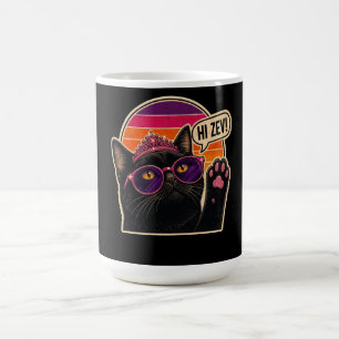 Hi Zev! Retro Black Cat Princess Waving Sunglasses Coffee Mug