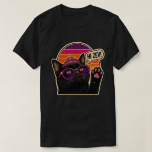 Hi Zev! Retro Black Cat Princess Waving Sunglasses T-Shirt