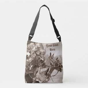 hiatoric medieval knights jousting on horses crossbody bag