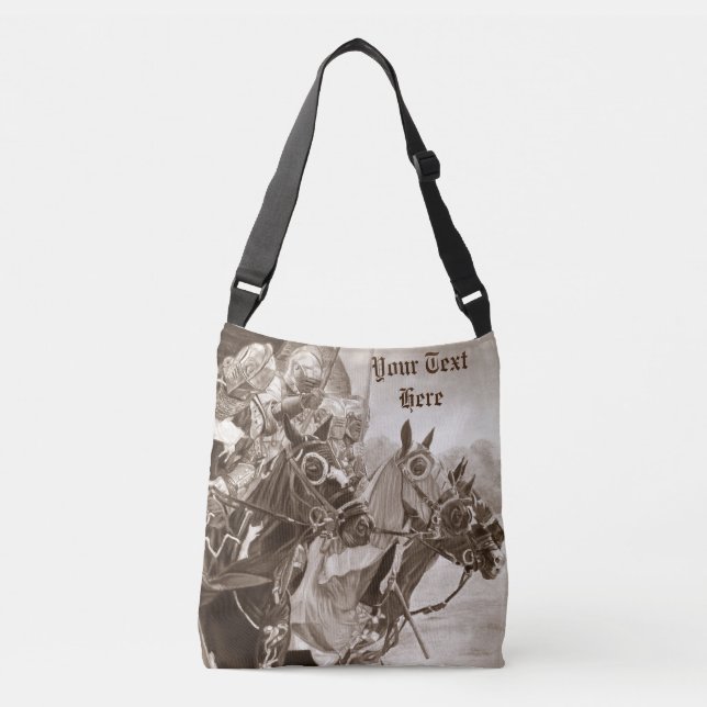 hiatoric medieval knights jousting on horses crossbody bag (Front)
