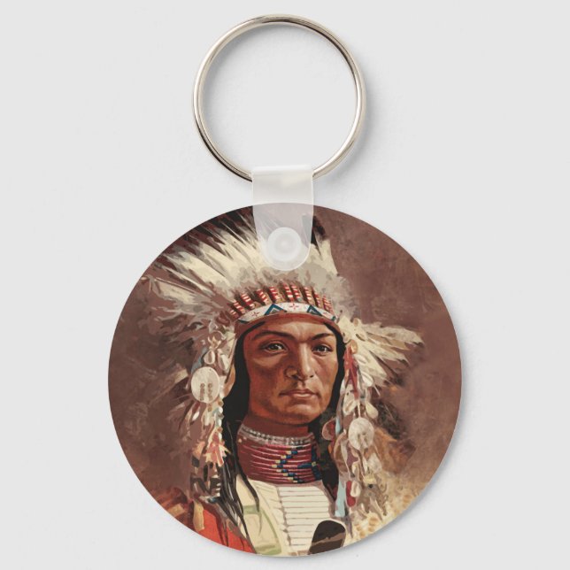 Hiawatha Native American Indian Chief Portrait Keychain (Front)