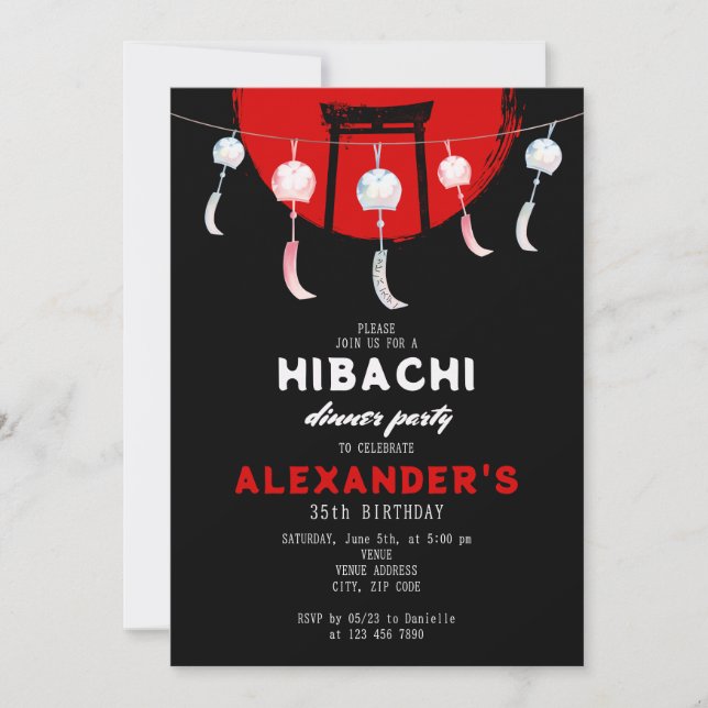 Hibachi Birthday Party Japanese Wind Chimes Furin Invitation (Front)