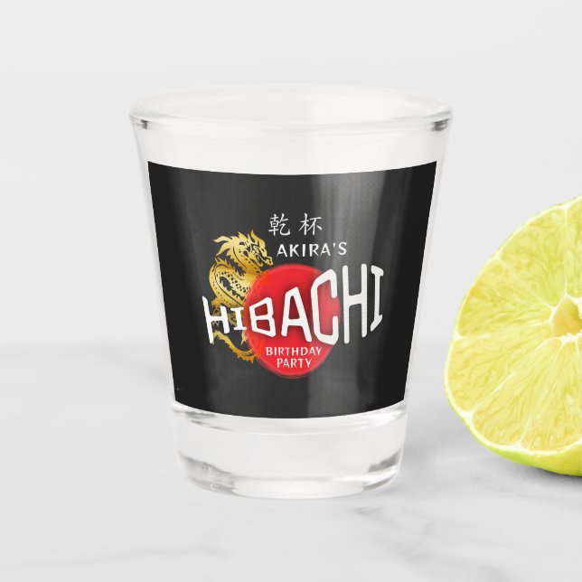 Hibachi Chef Japanese BBQ Sushi Dragon Birthday Shot Glass (Front)