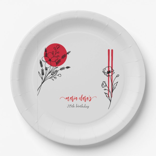 Hibachi Japanese BBQ Grill Chef Birthday Dinner Paper Plate (Front)