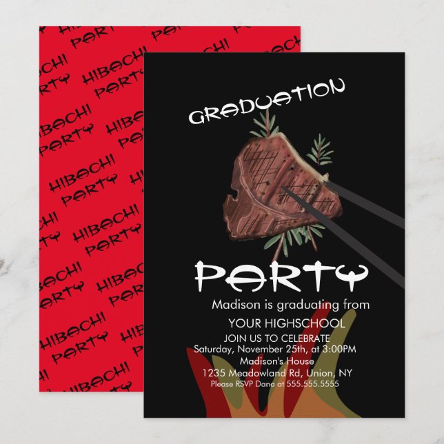 Hibachi Steak Japanese Restaurant  Graduation Invitation (Front/Back)
