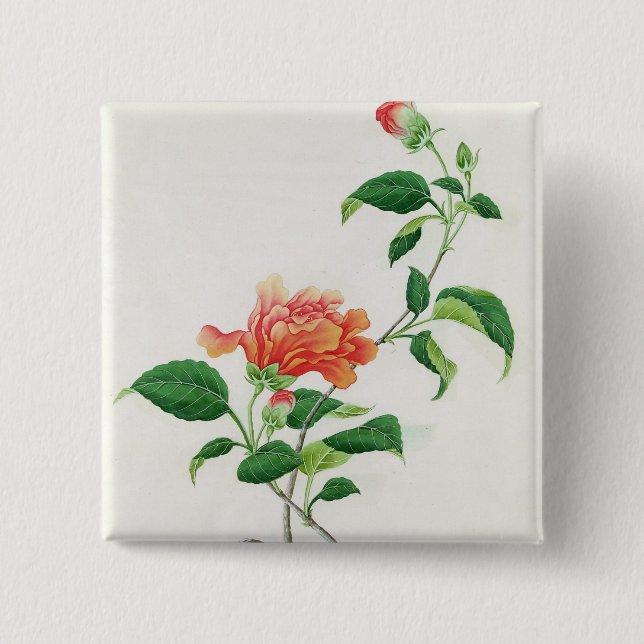 Hibiscus 2 Inch Square Button (Front)