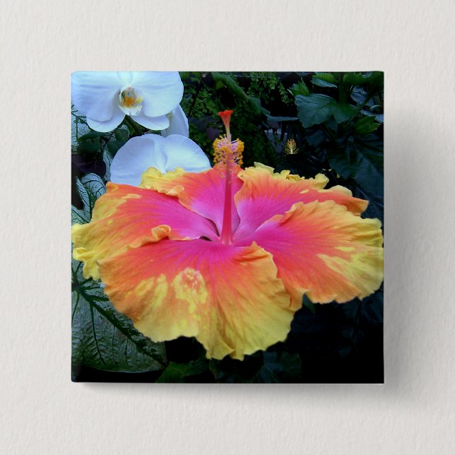 hibiscus 2 inch square button (Front)