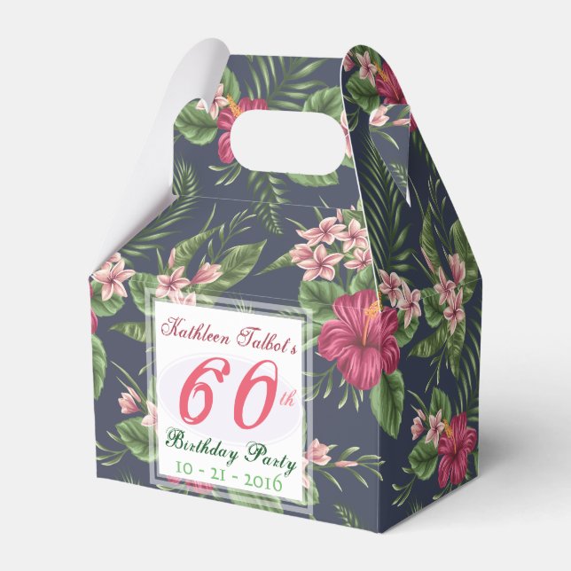 Hibiscus 60th Birthday Party Thank You Favour Box (Front Side)