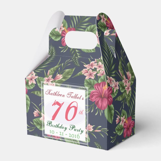 Hibiscus 70th Birthday Party Thank You Favour Box (Front Side)
