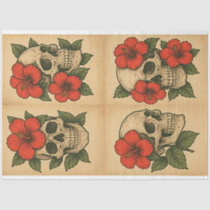 Hibiscus Adorned Skull Collection Decoupage Paper