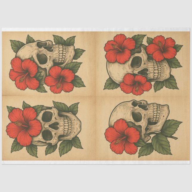 Hibiscus Adorned Skull Collection Decoupage Paper  (Front)