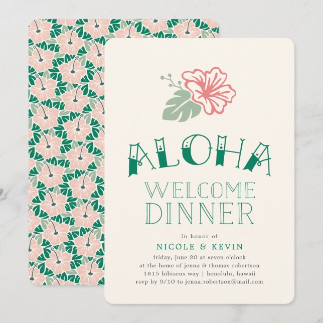Hibiscus | Aloha Bienvenue Dîner Invitation (Devant / Derrière)