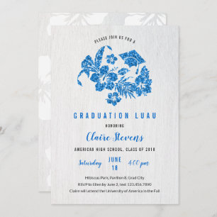 HIbiscus and Cap Graduation Luau Invitation