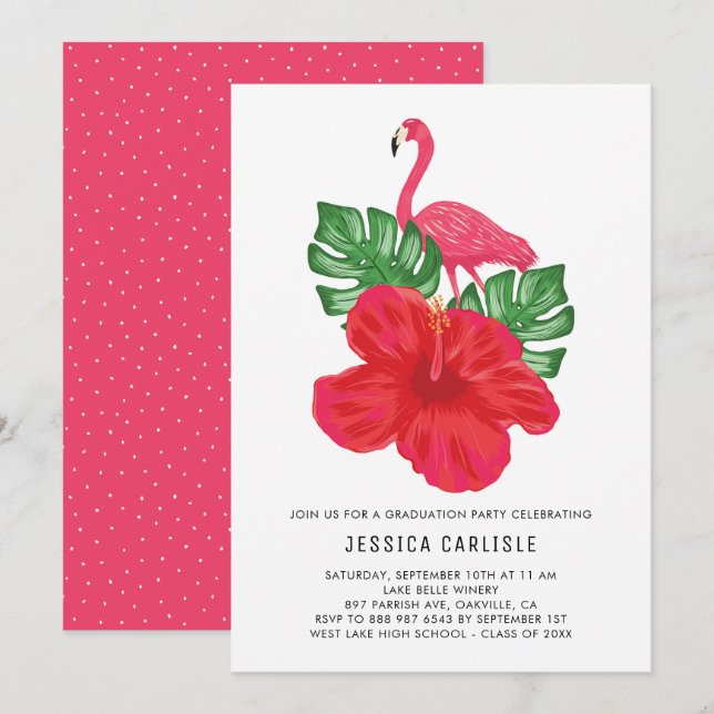 Hibiscus and Flamingo Graduation Party Invitation (Front/Back)