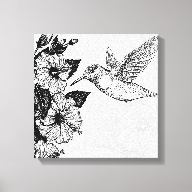 Hibiscus and hummingbird canvas print (Front)