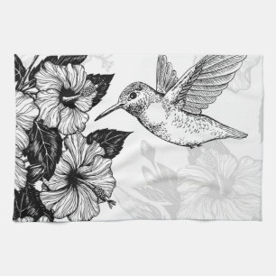 Hibiscus and hummingbird kitchen towel