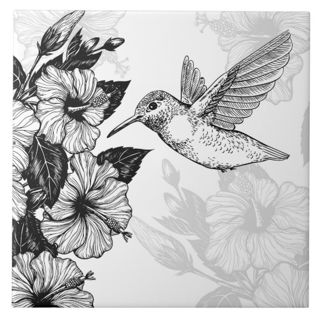 Hibiscus and hummingbird tile (Front)