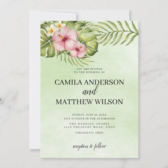 Hibiscus And Leaves Wedding Invitation (Front)