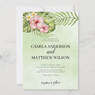 Hibiscus And Leaves Wedding Invitation