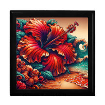 “Hibiscus and Ocean Waves" Keepsake Jewellery Box