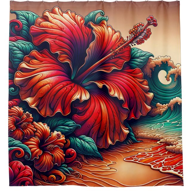 “Hibiscus and Ocean Waves - Vibrant Floral Art” (Front)