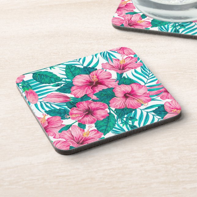 Hibiscus and palm leaves coaster (Left Side)