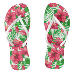 Hibiscus and palm leaves flip flops