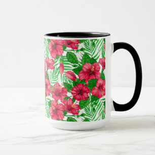 Hibiscus and palm leaves mug