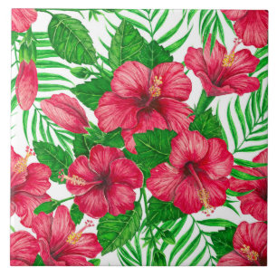 Hibiscus and palm leaves tile