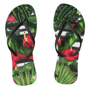 Hibiscus and Palms Flip Flops