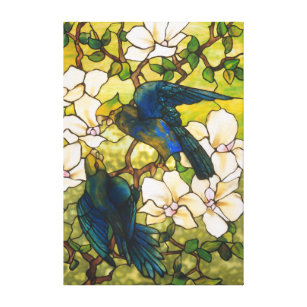 Hibiscus and Parrots Stained Glass Window Canvas Print