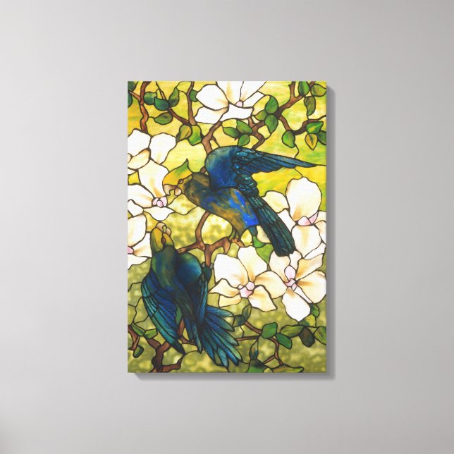 Hibiscus and Parrots Stained Glass Window Canvas Print (Front)