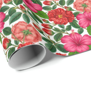 Hibiscus and Rose Botanical Pattern Wrapping Paper