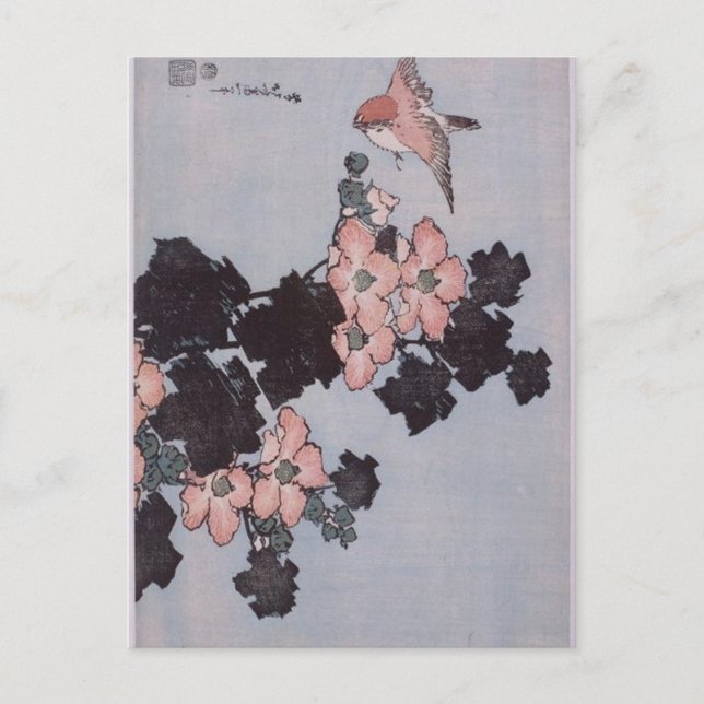 Hibiscus and Sparrow by Katsushika Hokusai Postcard (Front)