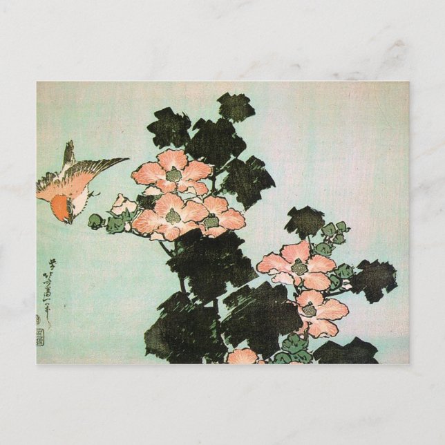 Hibiscus and Sparrow Postcard (Front)