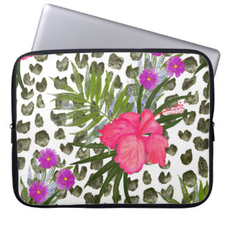 Hibiscus Animal: Watercolor Seamless Pattern. Laptop Sleeve