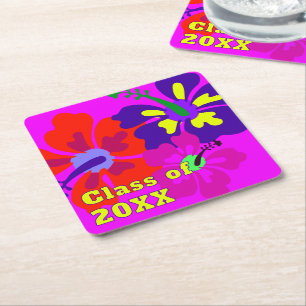 Hibiscus Art Graduation Year Square Paper Coaster