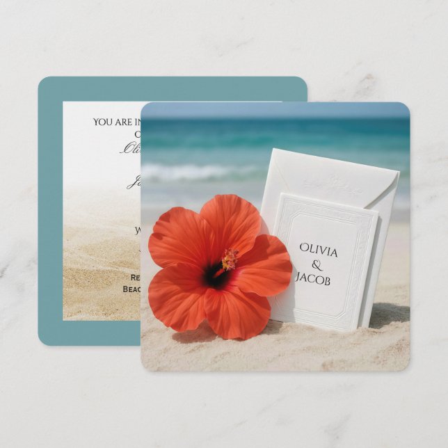 Hibiscus Beach Mariage Invitation Dans Le Sable (Devant / Derrière)