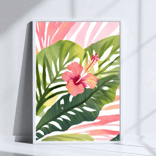 Hibiscus Beauty   Tropical Flower Watercolor Poster