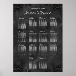 Hibiscus Black 14 Tables Wedding Seating Charts