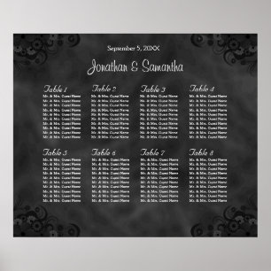Hibiscus Black 8 Tables Wedding Seating Chart